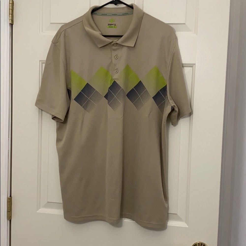 Nordic Track  Shirt Men's XL‎ Argyle Beige Polo Short Sleeve Collared